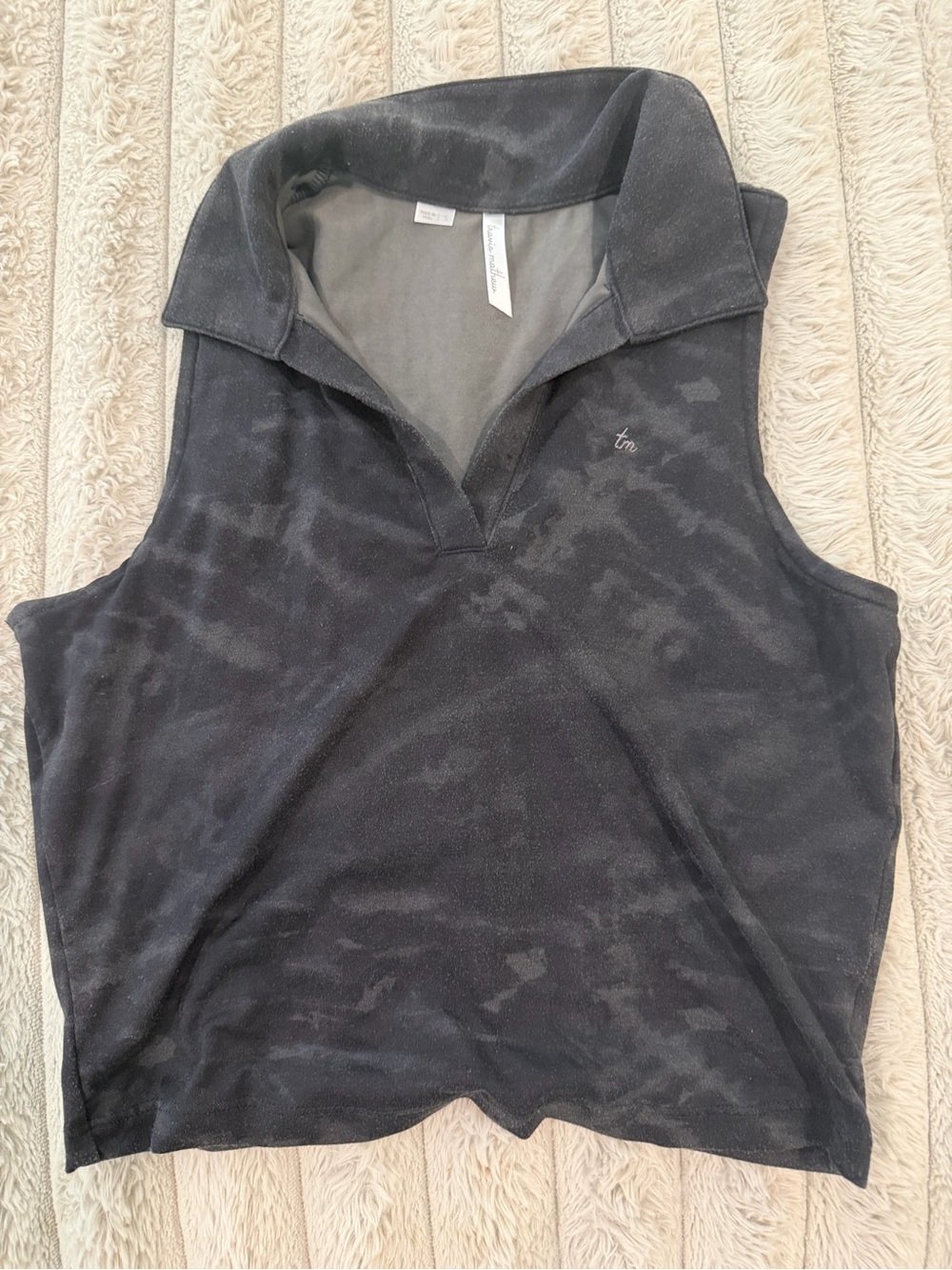 Travis Mathew Black Sleeveless Polo Tank with Subtle Pattern